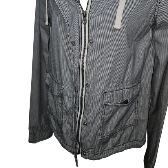 SO Pinstriped Hooded Button/Zipper Long Sleeve Jacket - Picture 3 of 6